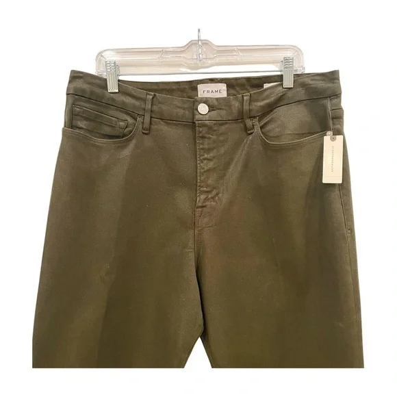 NWT Anthropologie Frame Green Le Crop Mini Boot Mid Rise Coated Denim Jeans 34 - Picture 4 of 13